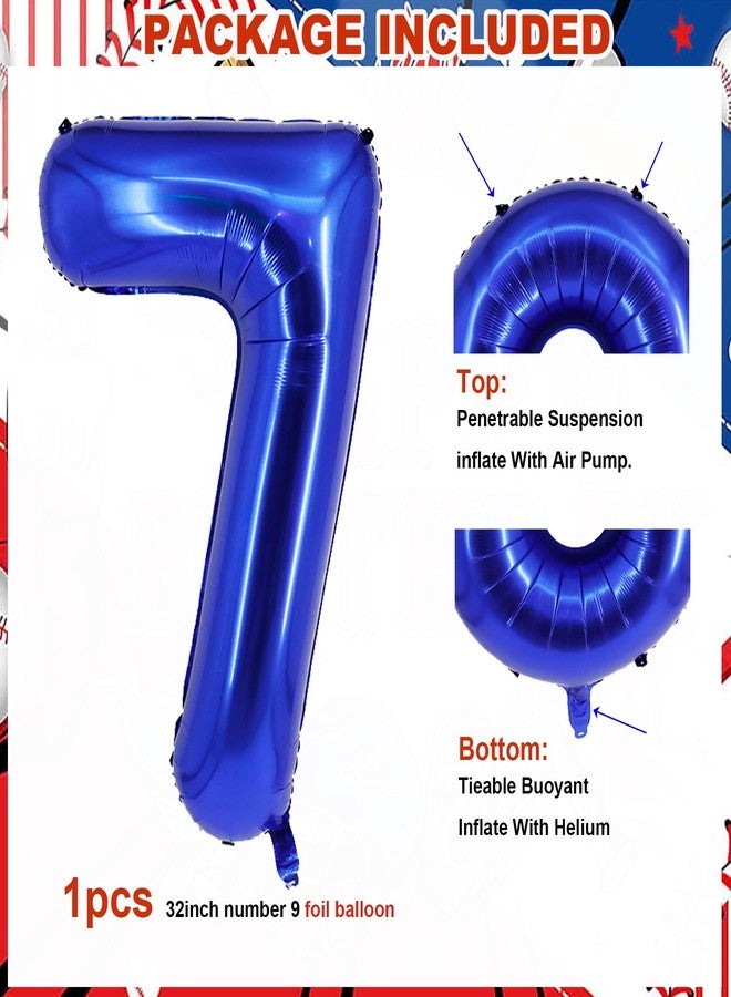 HEPAPATE Baseball Birthday Party Balloons, 32 Inch Navy Blue Foil Number 7 Balloon, Baseball Glove Foil Balloon, Red Blue Star Confetti Balloon for 7th Birthday Sports Theme Party Supplies - Image 2