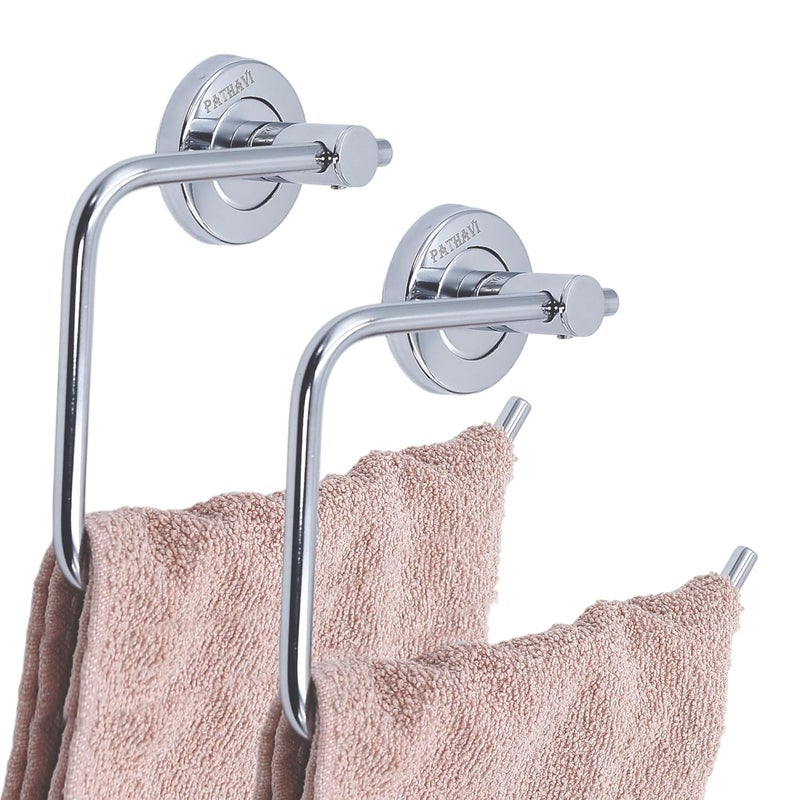 Pathavi Stainless Steel Towel Holder for Bathroom | Wash Basin | Towel Hanger | Napkin Holder for Wash Basin | Towel Ring| Bathroom Accessories (C-Shape, Chrome Finish, Pack of 2) - Image 2