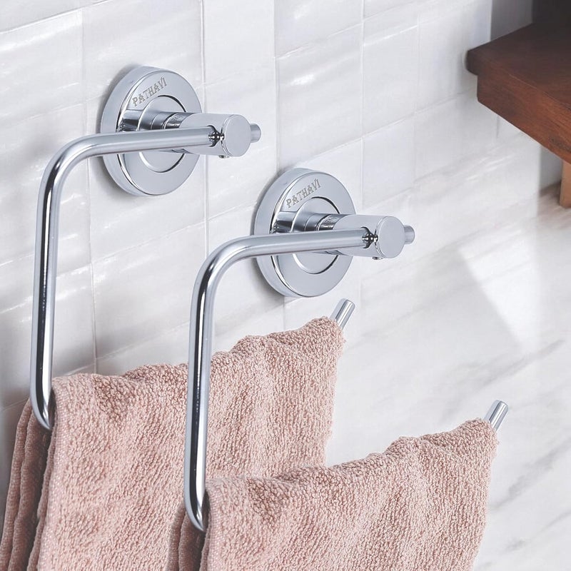Pathavi Stainless Steel Towel Holder for Bathroom | Wash Basin | Towel Hanger | Napkin Holder for Wash Basin | Towel Ring| Bathroom Accessories (C-Shape, Chrome Finish, Pack of 2) - Image 3