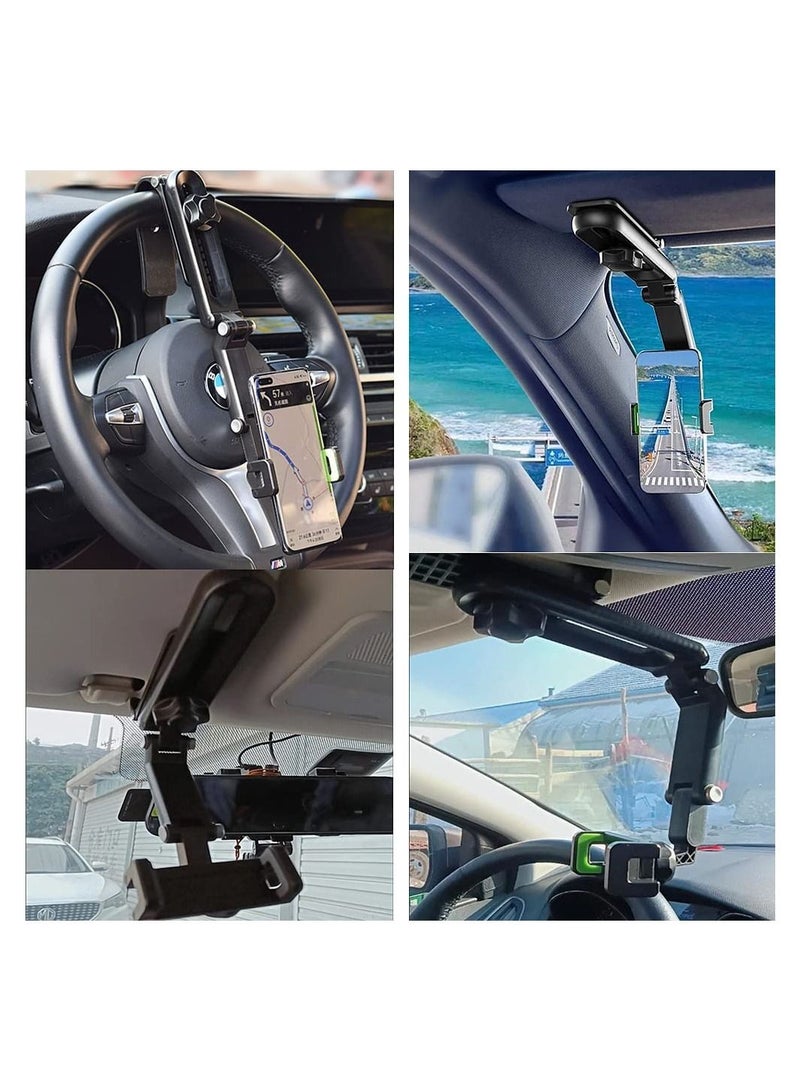 Car Phone Holder Mount Multifunctional Cell Phone Stand HIYITKS Universal Adjustable Arm Cradles Car Holder Mount Phone Car Clip Mount for Sun Visor Rearview Mirror Steering Wheel - Image 4