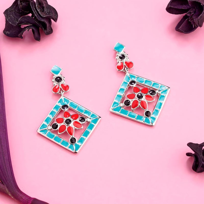 Estele Multicolour Gold Non-PrecioUS Metal Brass Oxidised Silver Tone Plated Geometric Pattern Hanging Earring For Women (721/701Gt) - Image 2