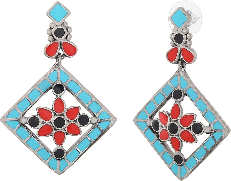 Estele Multicolour Gold Non-PrecioUS Metal Brass Oxidised Silver Tone Plated Geometric Pattern Hanging Earring For Women (721/701Gt) - Image 5