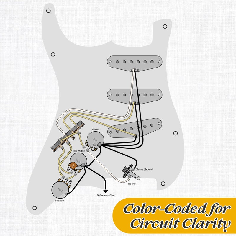 Enhon 30FT Cloth Covered Pushback Guitar Wire Set, Vintage Style Waxed Braided Guitar Wiring Kit, 22AWG Pre-tinned Stranded Copper Wire for Electric Guitars (10ft Black/White/Yellow) - Image 5
