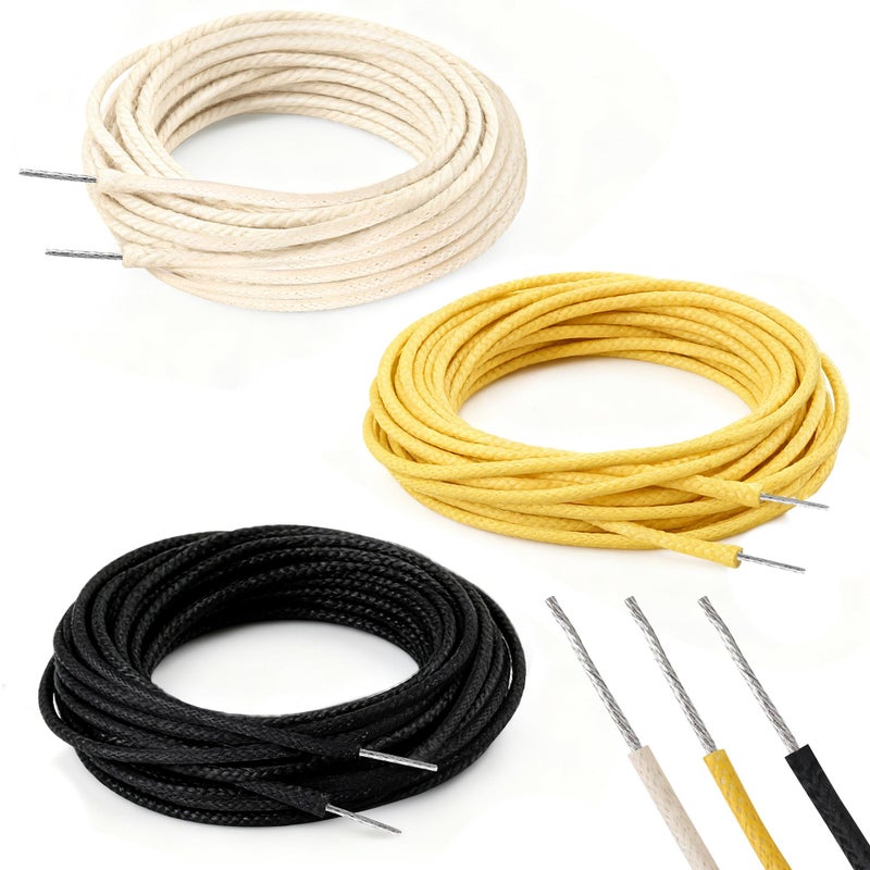 Enhon 30FT Cloth Covered Pushback Guitar Wire Set, Vintage Style Waxed Braided Guitar Wiring Kit, 22AWG Pre-tinned Stranded Copper Wire for Electric Guitars (10ft Black/White/Yellow) - Image 1