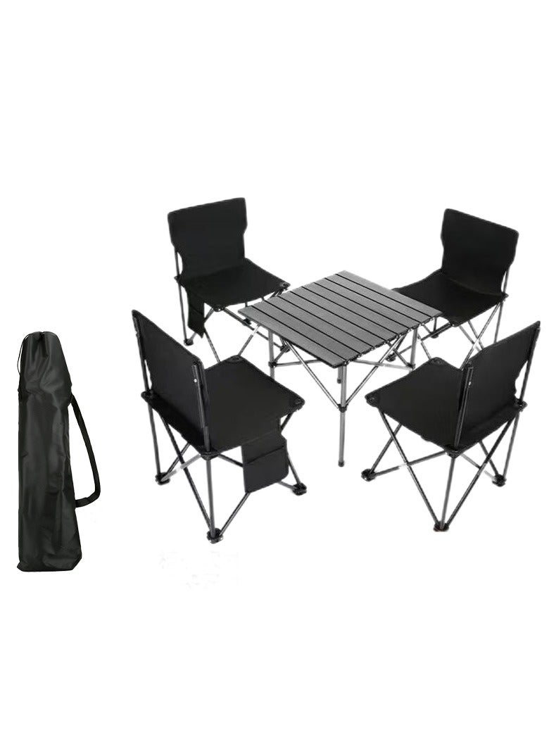 السيميا مجموعة أثاث تخييم مكونة من 5 قطع، طاولة وكراسي خارجية قابلة للطي محمولة للنزهات الترفيهية، طاولة وكراسي سفر متعددة الوظائف قابلة للطي، طاولة تخييم للشواء في الهواء الطلق، الطبخ، الحفلات، الشاطئ - Image 1