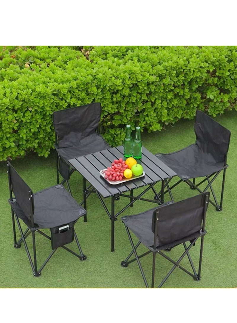 السيميا مجموعة أثاث تخييم مكونة من 5 قطع، طاولة وكراسي خارجية قابلة للطي محمولة للنزهات الترفيهية، طاولة وكراسي سفر متعددة الوظائف قابلة للطي، طاولة تخييم للشواء في الهواء الطلق، الطبخ، الحفلات، الشاطئ - Image 4