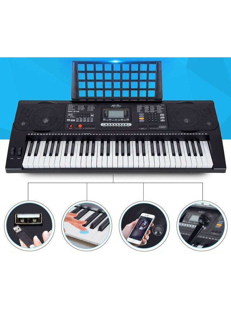 Mike Music 61 Key Keyboard Piano Full Set MK812 Professional Electronic Keyboard Digital Piano Electronic Organ  with Sheet Music Stand, Power Supply, Keyboard Stand, Piano Bench, Headphone, Microphone  - Image 5