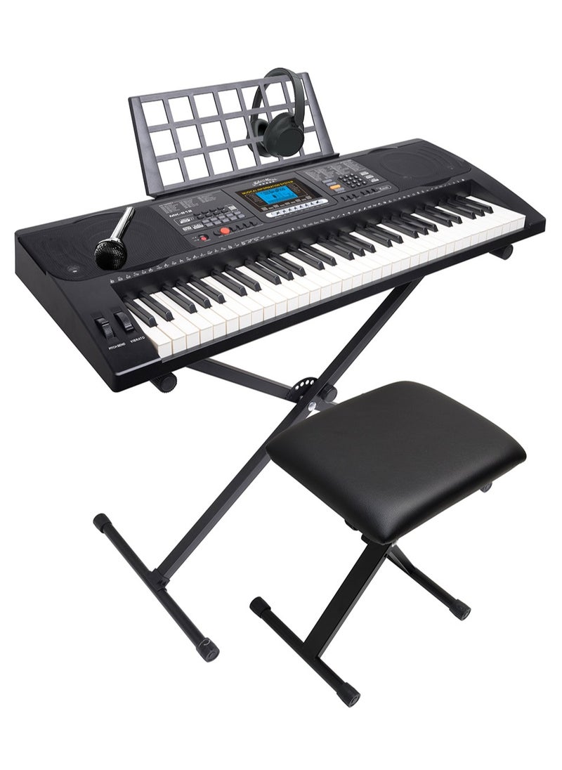 Mike Music 61 Key Keyboard Piano Full Set MK812 Professional Electronic Keyboard Digital Piano Electronic Organ  with Sheet Music Stand, Power Supply, Keyboard Stand, Piano Bench, Headphone, Microphone  - Image 2