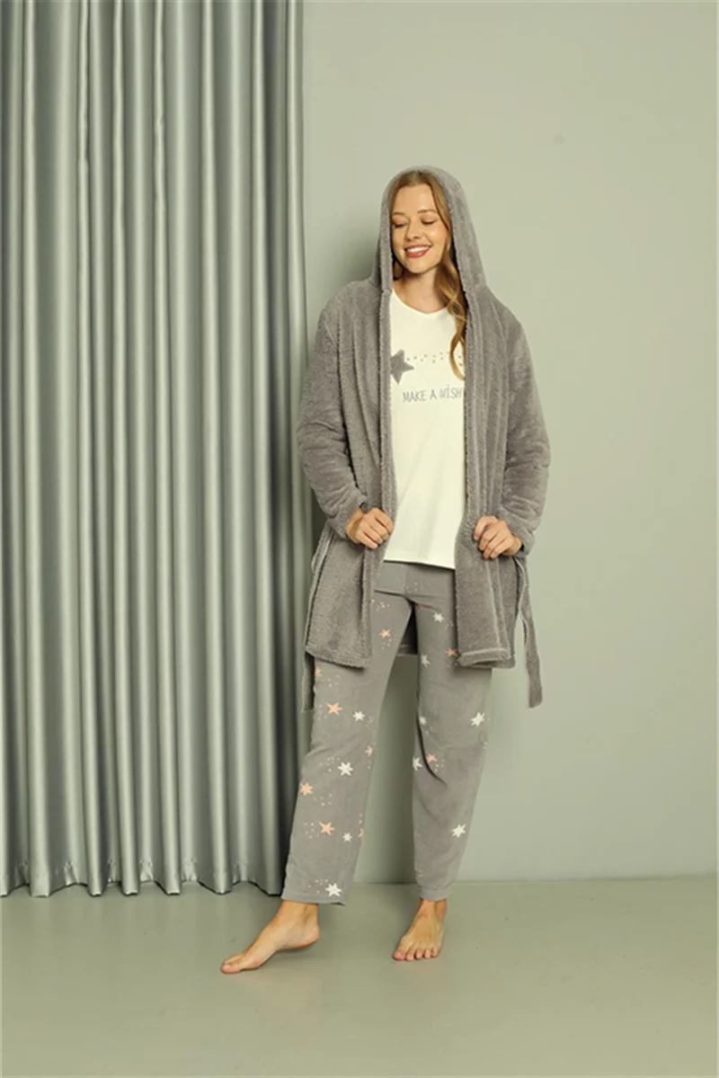 اكبينيز Welsoft Polar Women's 3-Piece Gray Pajama Set 20605