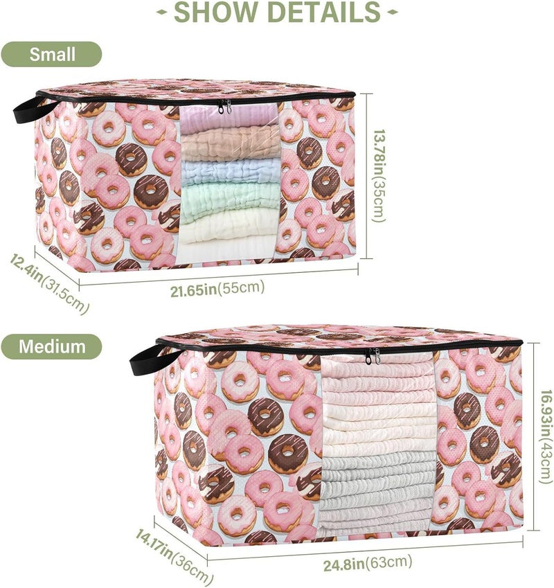 2 Pack Clothes Storage Bags Pink Chocolate Donut Pattern Blanket Storage Containers Clear Window Closet Organizer Fabric Storage Bin For Clothing Bedding Comforter Pillow 90l Multicolor 60L - Image 2