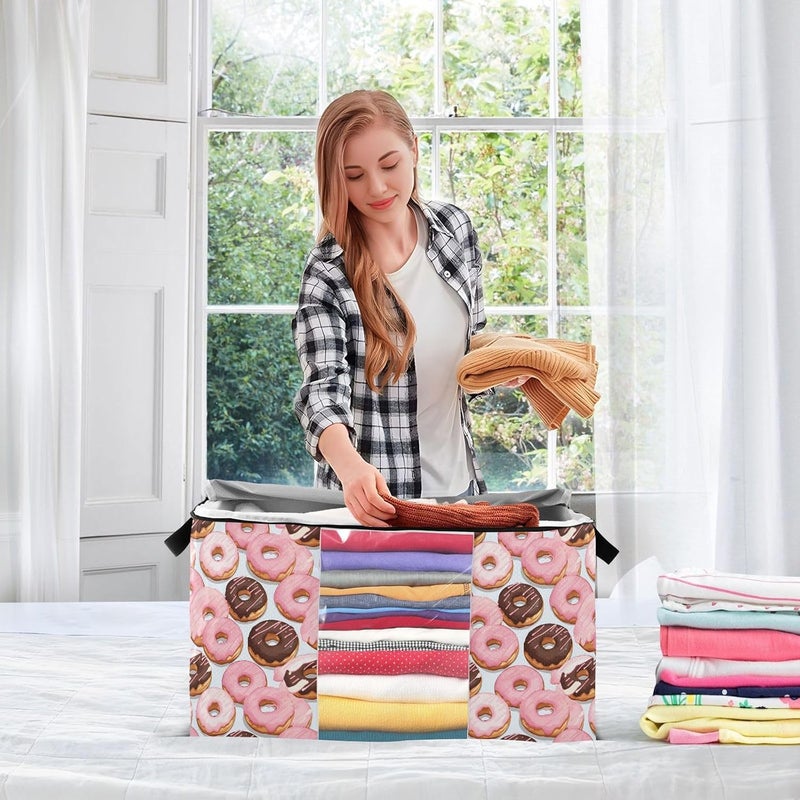 2 Pack Clothes Storage Bags Pink Chocolate Donut Pattern Blanket Storage Containers Clear Window Closet Organizer Fabric Storage Bin For Clothing Bedding Comforter Pillow 90l Multicolor 60L - Image 5