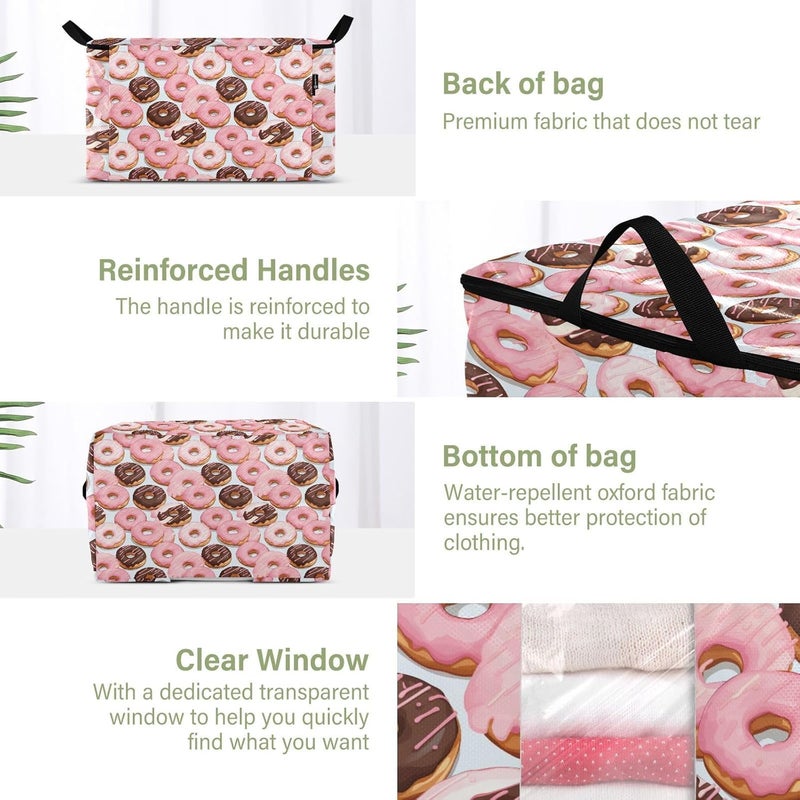 2 Pack Clothes Storage Bags Pink Chocolate Donut Pattern Blanket Storage Containers Clear Window Closet Organizer Fabric Storage Bin For Clothing Bedding Comforter Pillow 90l Multicolor 60L - Image 3