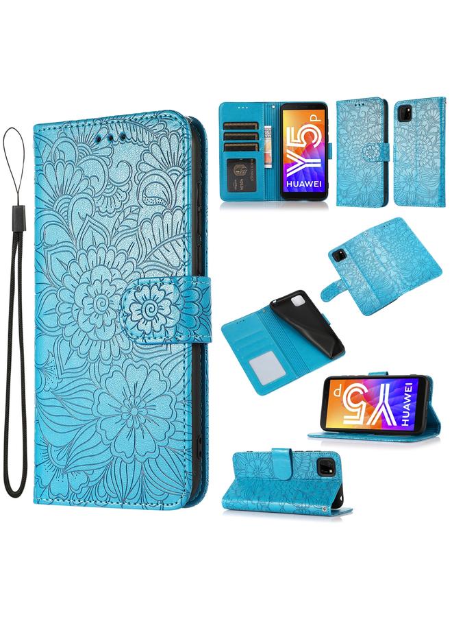 اس-توب جراب لهاتف Huawei Y5p، جراب جلدي قلاب أفقي منقوش عليه نقشة عباد الشمس مع حامل وفتحات للبطاقات ومحفظة وحبل تعليق - Image 1