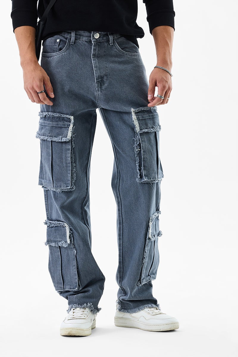 Snitch Revolution Grey Distressed Baggy Fit Cargo Jeans - Image 5