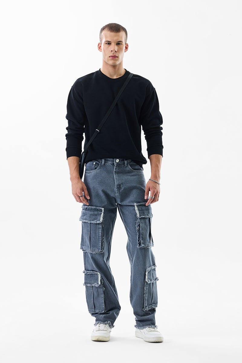 Snitch Revolution Grey Distressed Baggy Fit Cargo Jeans - Image 3