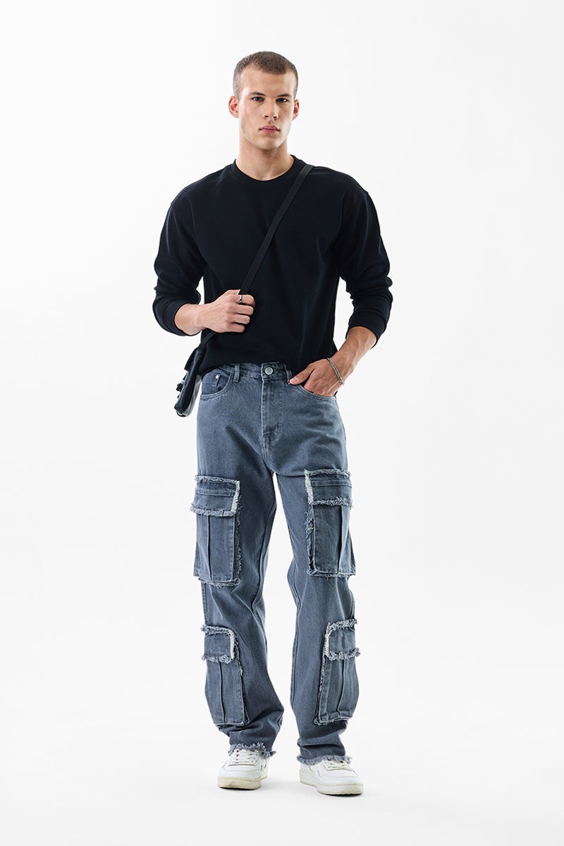 Snitch Revolution Grey Distressed Baggy Fit Cargo Jeans - Image 1