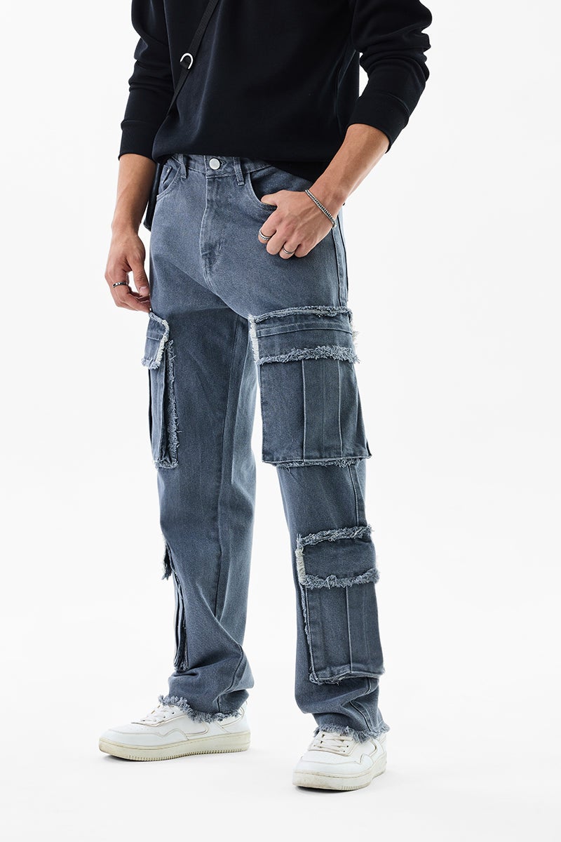 Snitch Revolution Grey Distressed Baggy Fit Cargo Jeans - Image 2