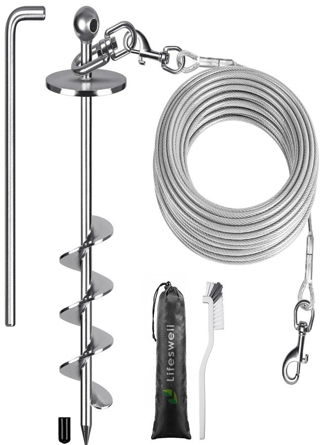 Lifeswell Dog Tie-Out Cable and Stake – 50ft Chew-Proof Stainless Steel Cable, 16-Inch Heavy-Duty Dog Anchor for Dogs Up to 200lbs, No Tangle, Dog Runner for Yard and Camping - Image 1