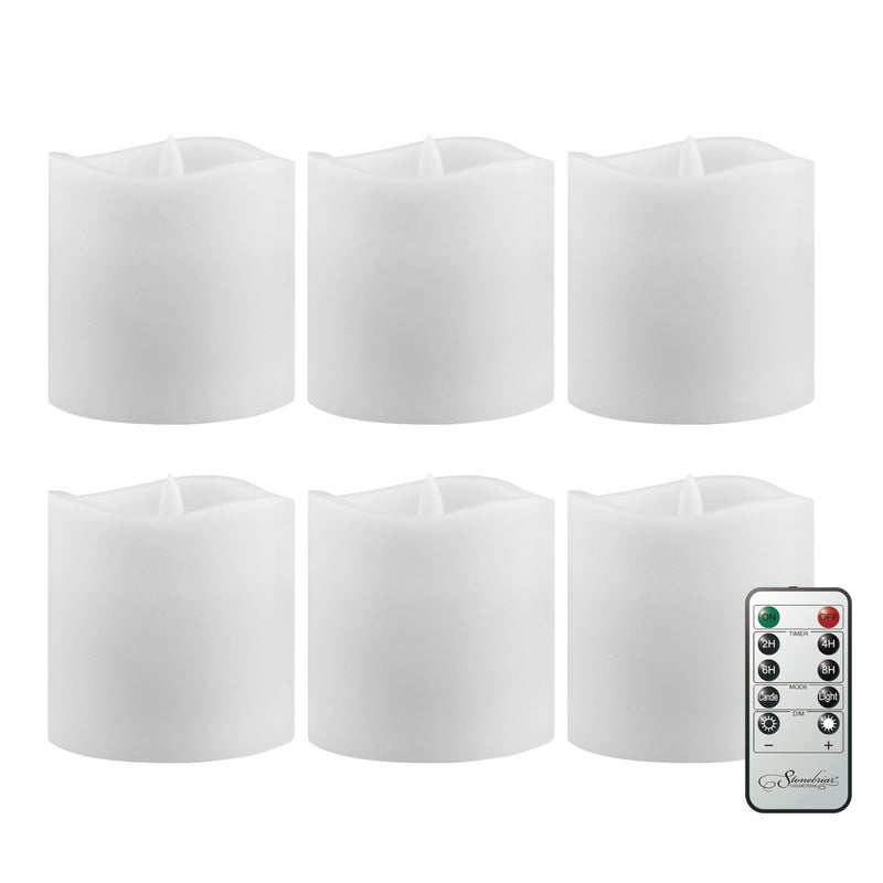 Stonebriar 6 Count White Real Wax 3x3 Flameless LED Pillar Candles with Remote and Timer