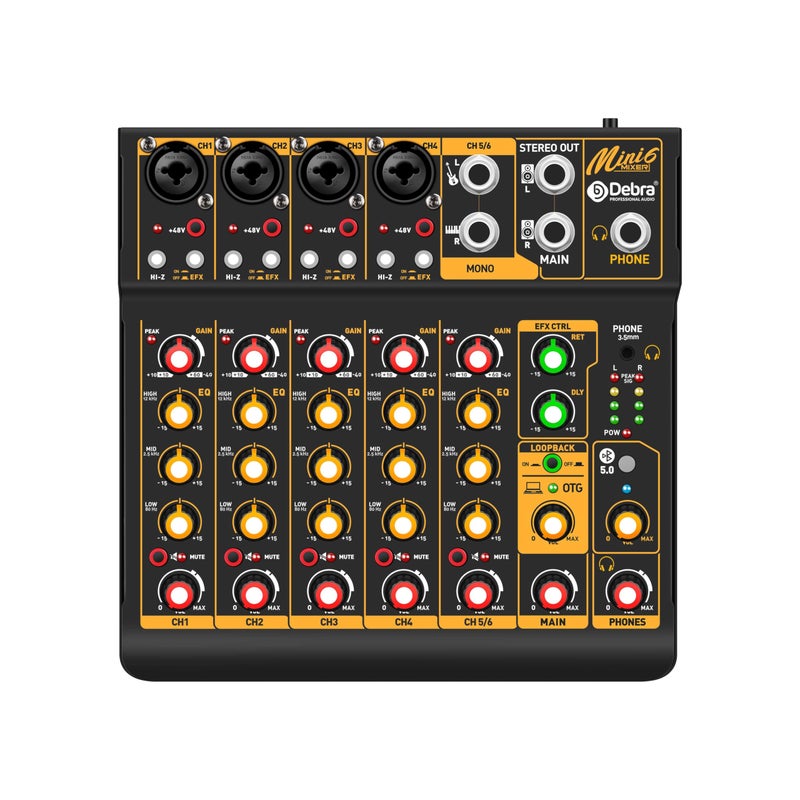D Debra Audio Mixer D Debra Audio Mini6 Portable 6Channel DJ Mixer Console Sound Mixing Board with USB Bluetooth 48V Phantom Power Audio Console for Live Wedding Party Recording Broadcast Mini6 - Image 2