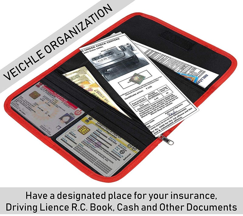 DAHSHA Nylon Two Wheeler/Car Document Holder, Vehicle Document Professional Storage Wallet For Registration & Insurance Card, Driving Licence, Rc Book, Puc (Red/Black-25.5 X 12 Cm) - Image 4