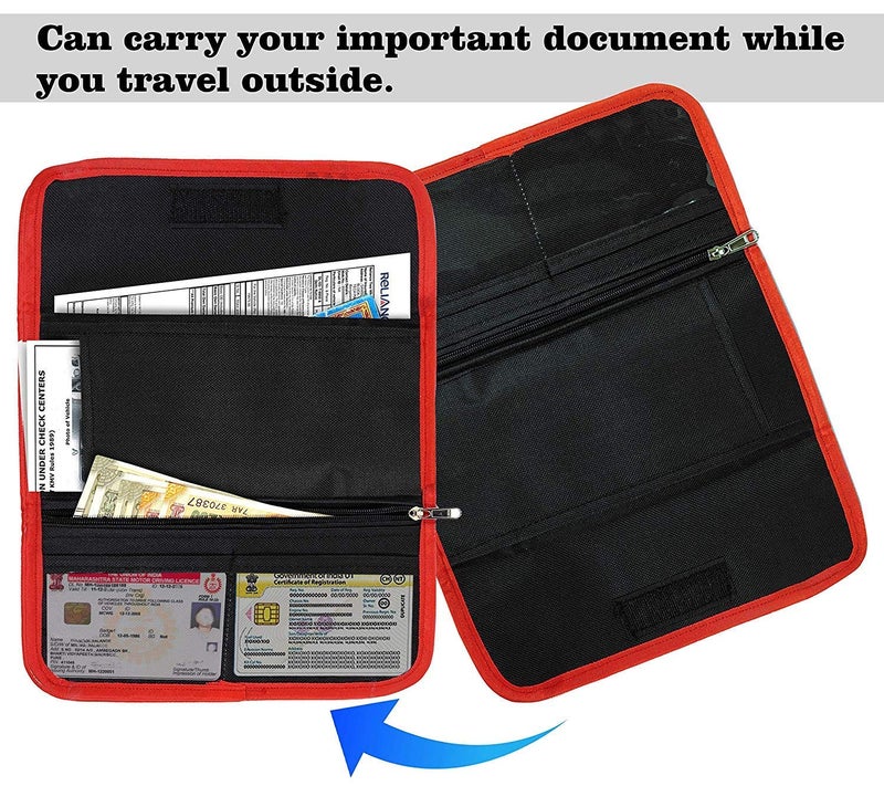 DAHSHA Nylon Two Wheeler/Car Document Holder, Vehicle Document Professional Storage Wallet For Registration & Insurance Card, Driving Licence, Rc Book, Puc (Red/Black-25.5 X 12 Cm) - Image 5