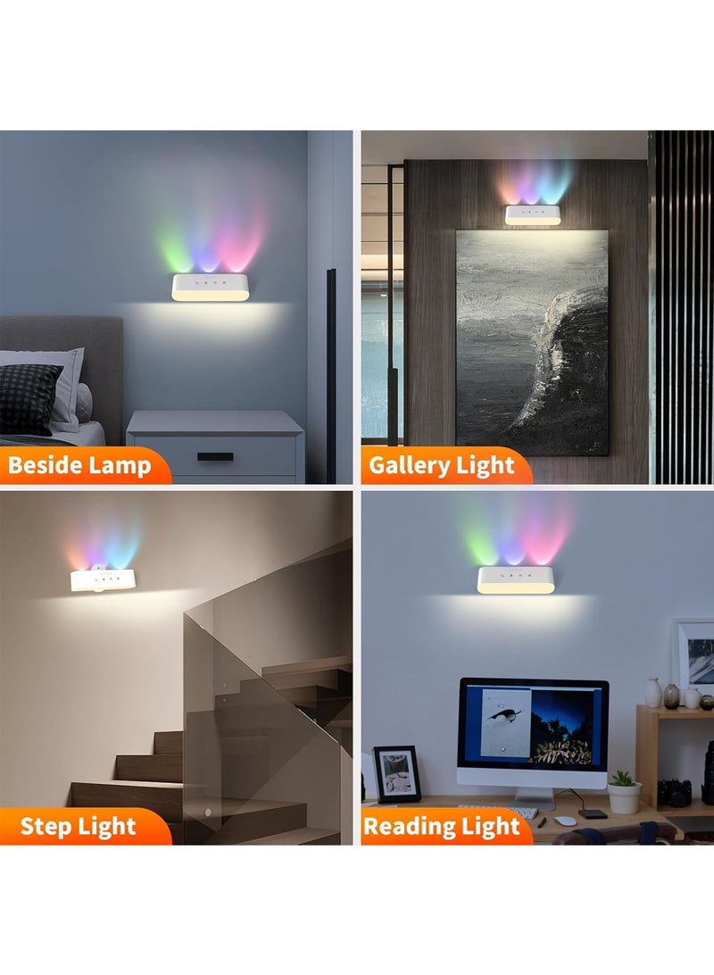 LOOPITYS LED Wall Lights with Remote, Rechargeable Wall Mounted Sconces with 2200mAh Battery,night light 3 Colors Temp & 9 RGB Ambient Sconce, 360° Rotation Cordless Wall Mounted Lamp for Bedroom (White) - Image 5