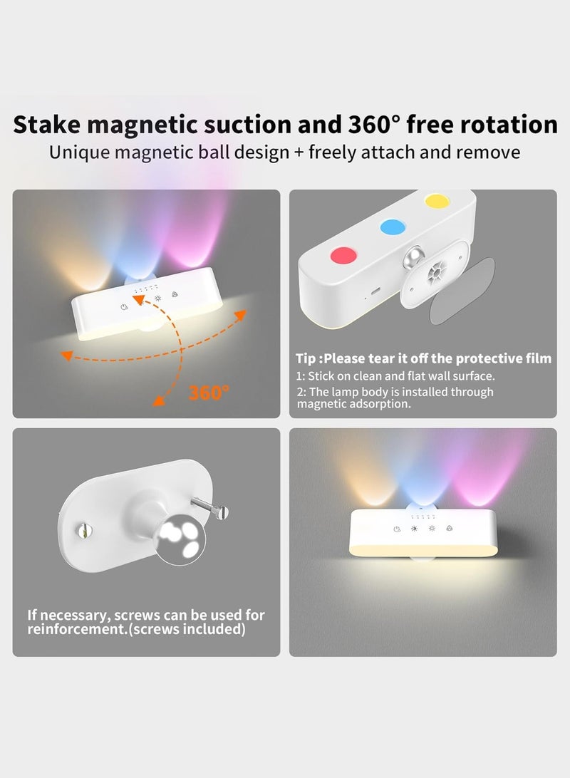 LOOPITYS LED Wall Lights with Remote, Rechargeable Wall Mounted Sconces with 2200mAh Battery,night light 3 Colors Temp & 9 RGB Ambient Sconce, 360° Rotation Cordless Wall Mounted Lamp for Bedroom (White) - Image 3