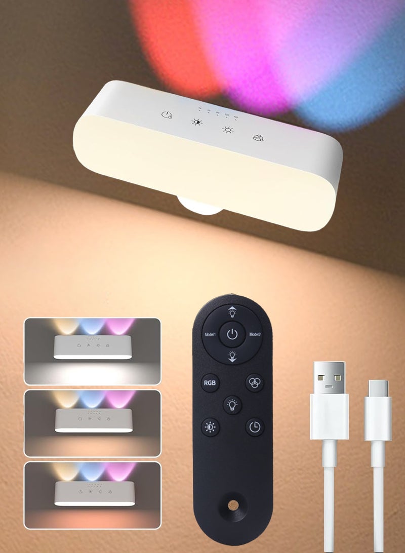 LOOPITYS LED Wall Lights with Remote, Rechargeable Wall Mounted Sconces with 2200mAh Battery,night light 3 Colors Temp & 9 RGB Ambient Sconce, 360° Rotation Cordless Wall Mounted Lamp for Bedroom (White) - Image 1