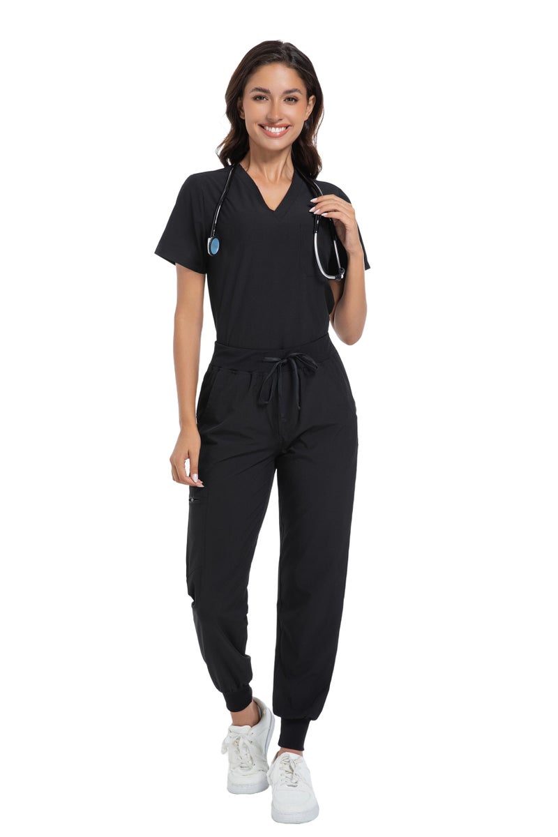 Naivlizer Scrub Set for Women V-Neck Top & Jogger Pants Medical Uniform Suits with 9 Pockets - Image 1