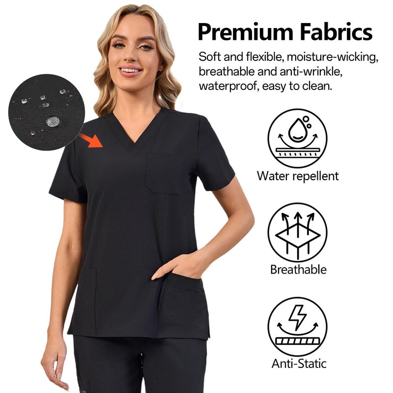 Naivlizer Scrub Set for Women V-Neck Top & Jogger Pants Medical Uniform Suits with 9 Pockets - Image 2