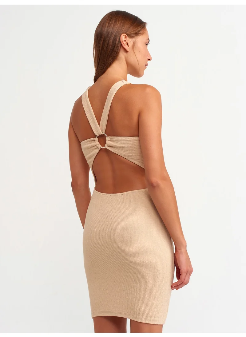 ديلفين 9138 Back Detailed Dress-Beige