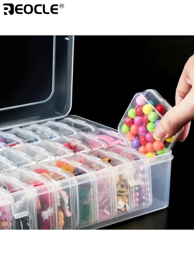 ريوكل مجموعة منظّم الخرز بـ 30 علبة بلاستيكية وتصميم غطاء مفصلي - حاويات تخزين شفافة بأقسام مستطيلة لتنظيم مستلزمات الحرف - Image 3