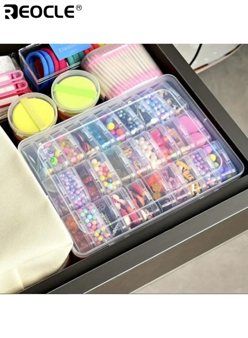 ريوكل مجموعة منظّم الخرز بـ 30 علبة بلاستيكية وتصميم غطاء مفصلي - حاويات تخزين شفافة بأقسام مستطيلة لتنظيم مستلزمات الحرف - Image 2