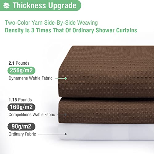 Dynamene Extra Long Shower Curtain 84 Inch Long Brown Waffle Weave Heavy Duty Fabric Bathroom Shower Curtain Neutral Weighted Hotel Thick Bath Curtain Set with 12 Plastic Hooks72x84 Brown - Image 3