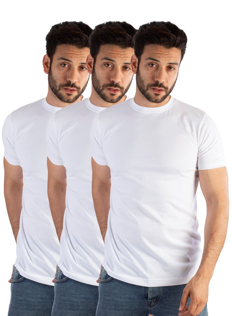 Jet 3 Pieces Men T-Shirt Round Neck And Half Sleeve - White 