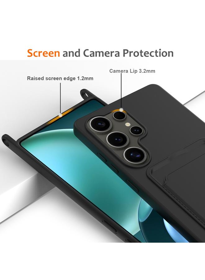 S-TOP Case For Samsung Galaxy S25 Ultra 5G Integrated Card Bag Solid Color Liquid Silicone Phone Case with Lanyard - Image 5