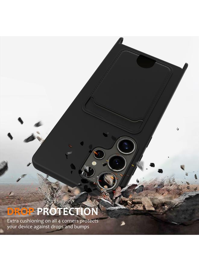 S-TOP Case For Samsung Galaxy S25 Ultra 5G Integrated Card Bag Solid Color Liquid Silicone Phone Case with Lanyard - Image 2