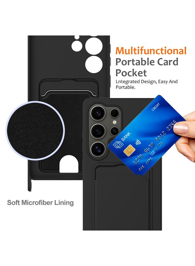 S-TOP Case For Samsung Galaxy S25 Ultra 5G Integrated Card Bag Solid Color Liquid Silicone Phone Case with Lanyard - Image 4