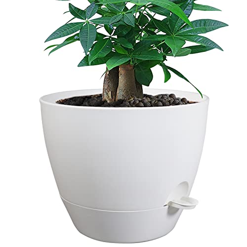 UOUZ 12inch Self Watering Pots Plastic Planters with Mesh Drainage Holes and Deep Reservoir for Indoor Outdoor Garden Plants and Flowers White