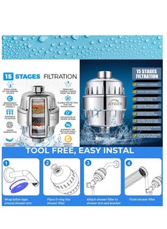 ATOZS ATOZS Shower Filter,15 Stage Shower Filter For Hard Water, Shower Head Filter for Anti Hair, KDF Water Purification Filter Removes Chlorine & Harmful Pollutants, Prevent Hair Loss, Chrome  - Image 2