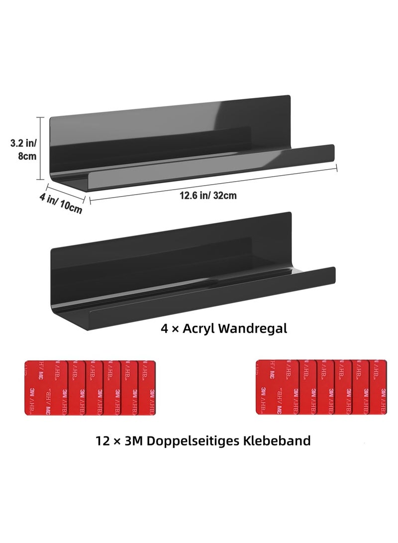 TPGP Wall Shelf Set of 4 – No-Drill Black Acrylic Floating Shelves for Books and Photos, Home Decoration Shelf for Kitchen, Bathroom, Office, Living Room (32 x 10 x 8 cm) - Image 4