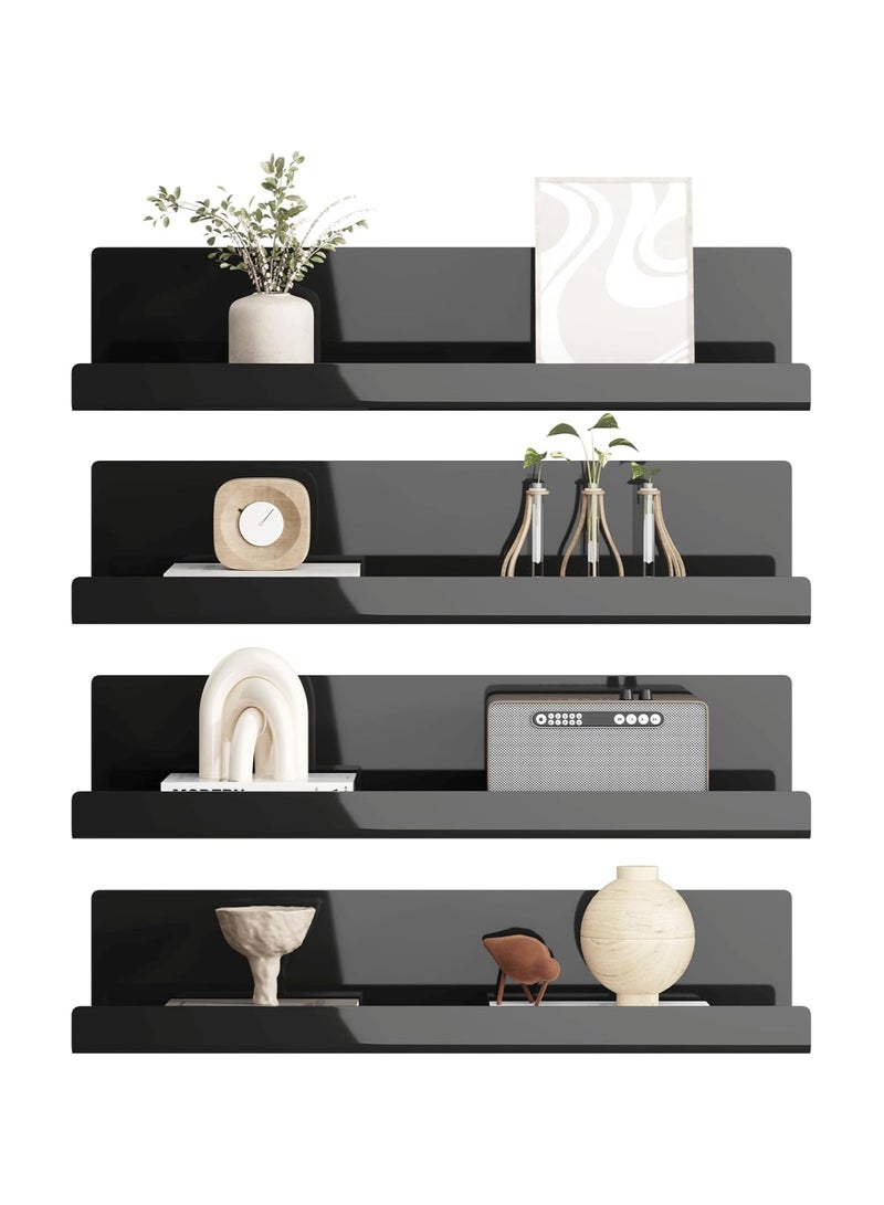 TPGP Wall Shelf Set of 4 – No-Drill Black Acrylic Floating Shelves for Books and Photos, Home Decoration Shelf for Kitchen, Bathroom, Office, Living Room (32 x 10 x 8 cm) - Image 1