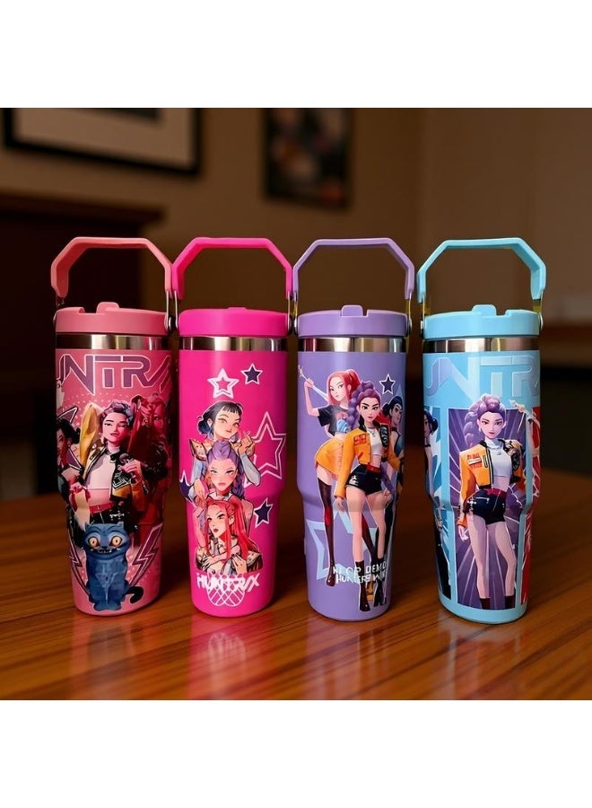 ECLux K-Pop ghost hunter-themed reusable vacuum insulated tumbler comes with a lid and straw, making it perfect for travel, work, study, and everyday coffee drinking（Purple） - Image 5