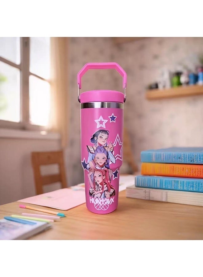 ECLux K-Pop ghost hunter-themed reusable vacuum insulated tumbler comes with a lid and straw, making it perfect for travel, work, study, and everyday coffee drinking（Purple） - Image 2