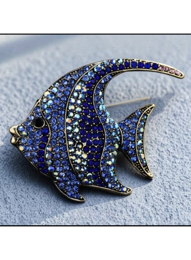 Luxury & Trendy Crystal Rhinestone Accessory Brooch Pin for Women, for clothes and Bags Fashion Enamel Available in different shapes and colors Gold/Silver (Angel Fish 1) - Image 1
