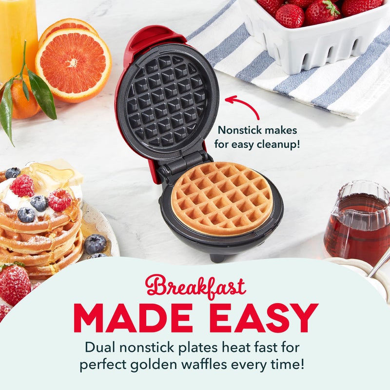 DASH Mini Waffle Maker - 4â€ Waffle Mold, Nonstick Waffle Iron with Quick Heat-Up, Nonstick Surface - Perfect Mini Waffle Maker for Kids and Families, Just Add Batter (Red) - Image 3