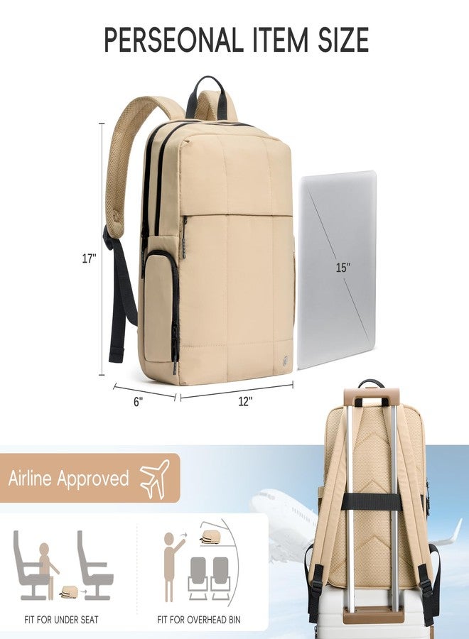 CLUCI Puffy Quilted Laptop Backpack for Women, Soft Khaki, Modern - Image 3