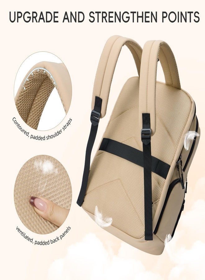 CLUCI Puffy Quilted Laptop Backpack for Women, Soft Khaki, Modern - Image 5