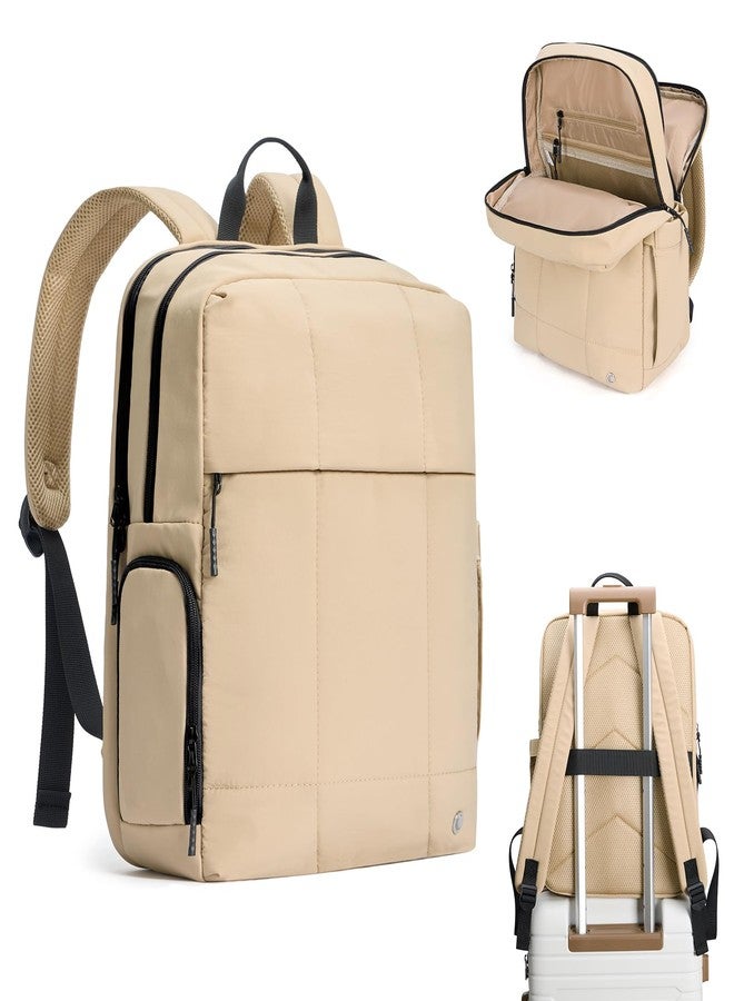CLUCI Puffy Quilted Laptop Backpack for Women, Soft Khaki, Modern - Image 1